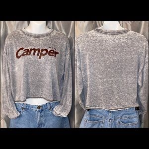 Forever21 Long Sleeve Happy Camper Crop Top S